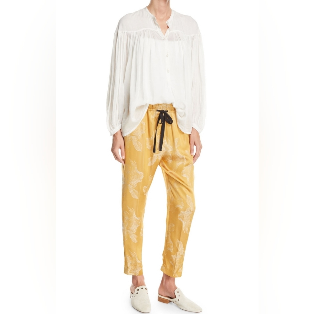 Forte Forte Sirena Floral Jacquard Crepe Jogger Pants Gold Size Small